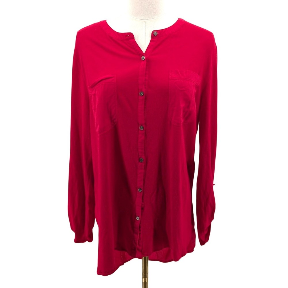 Chaus Sport Button Front Tunic‎ Blouse Pink Modal Rayon Lightweight Top L